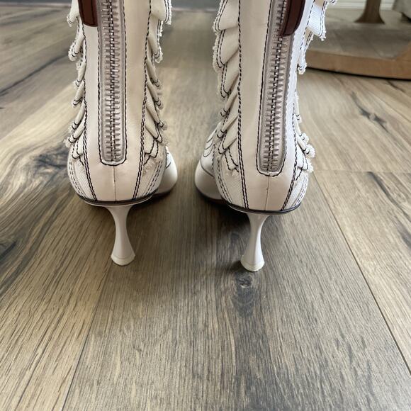 ZIMMERMANN Ivo Ruffle Patchwork Leather Canvas Ankle Boots Size 40 Made in Italy - Picture 8 of 12